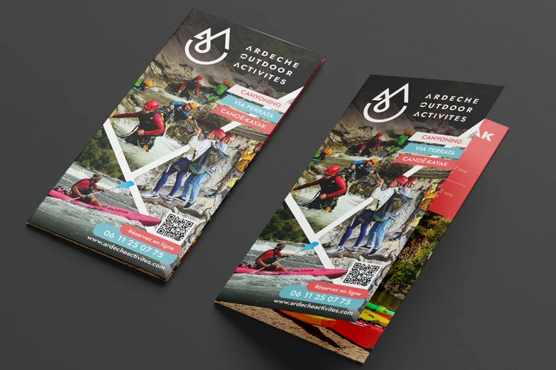 Dépliants, affiches et t-shirt pour Ardèche Outdoor Activités